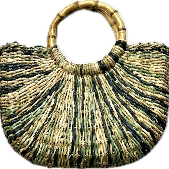 Faded Glory Woven Straw Mini Tote with Bamboo Handles - Picture 2 of 8